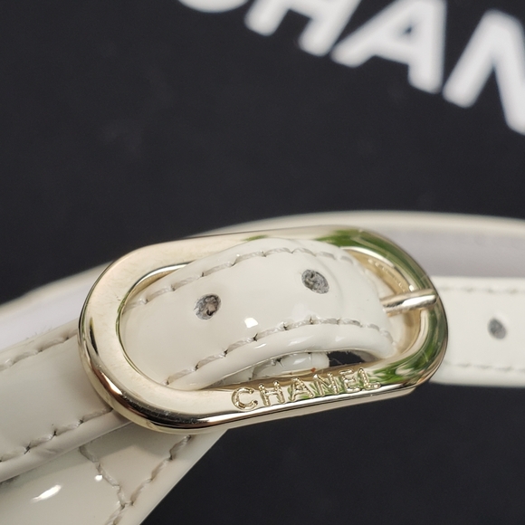 Chanel White Gold Chain Patent Leather Sling Back Open Toe sz 39/8,5 - Picture 12 of 17